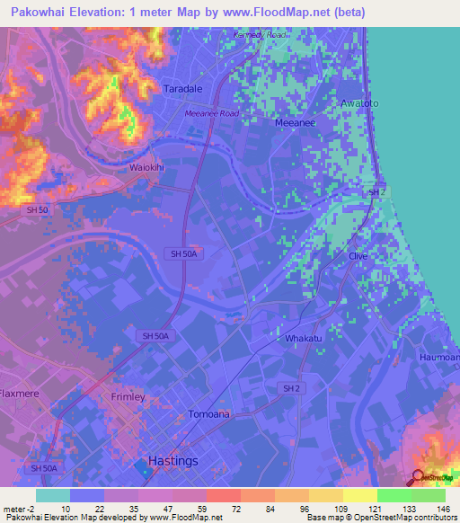Pakowhai,New Zealand Elevation Map