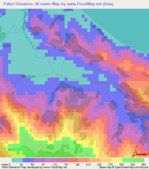 Pakiri,New Zealand Elevation Map