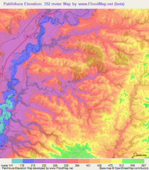 Pakihikura,New Zealand Elevation Map