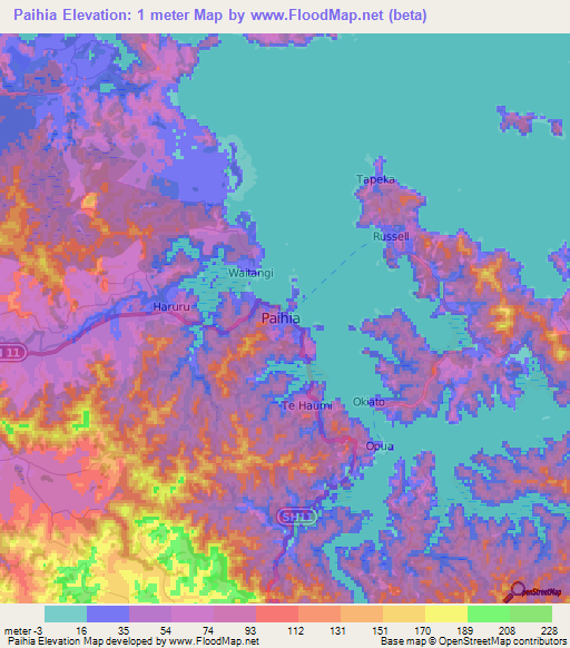Paihia,New Zealand Elevation Map