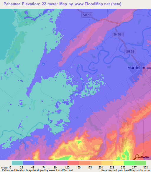 Pahautea,New Zealand Elevation Map