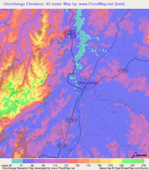 Otorohanga,New Zealand Elevation Map