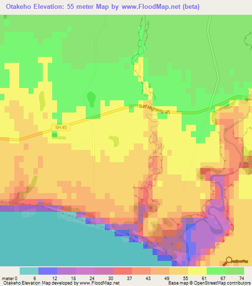 Otakeho,New Zealand Elevation Map