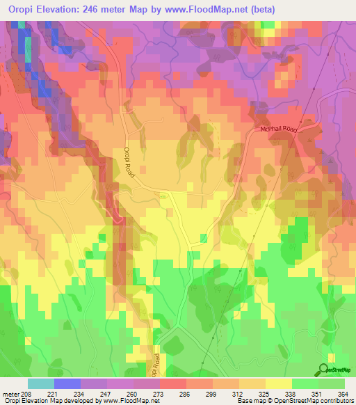 Oropi,New Zealand Elevation Map