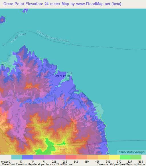 Orere Point,New Zealand Elevation Map