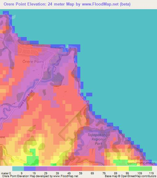 Orere Point,New Zealand Elevation Map