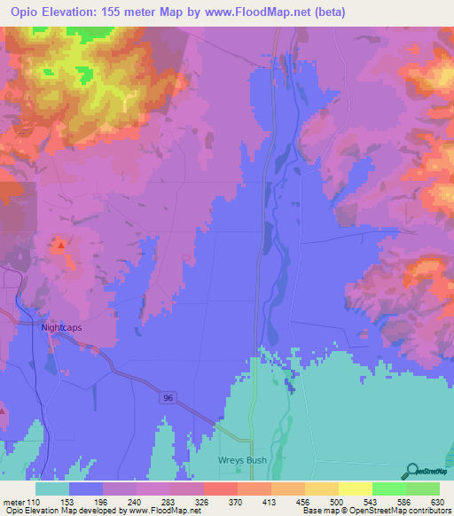 Opio,New Zealand Elevation Map