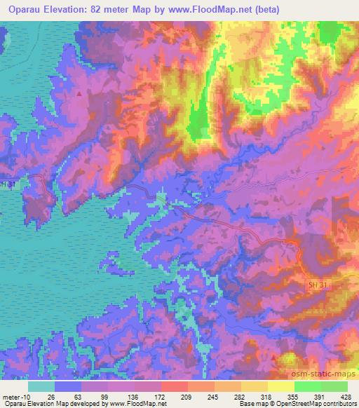 Oparau,New Zealand Elevation Map