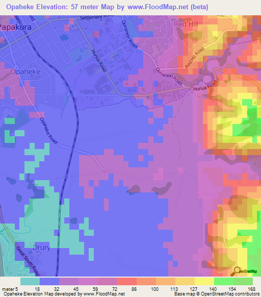 Opaheke,New Zealand Elevation Map