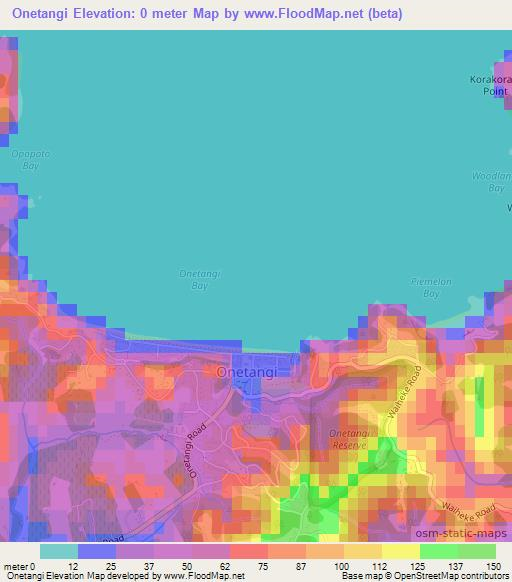 Onetangi,New Zealand Elevation Map