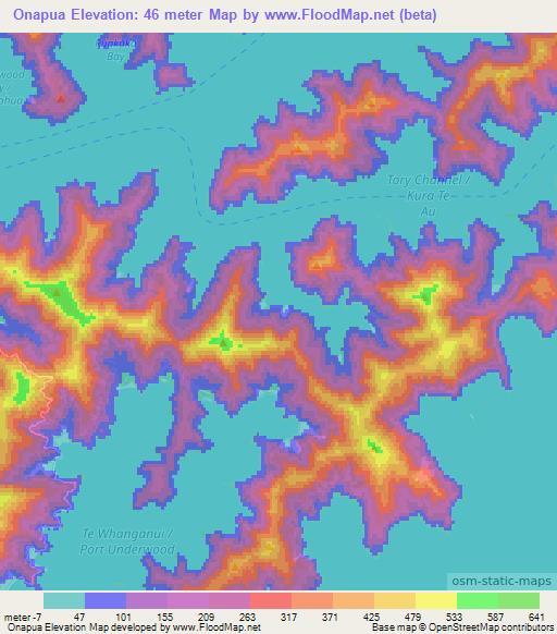 Onapua,New Zealand Elevation Map