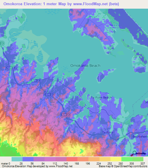 Omokoroa,New Zealand Elevation Map