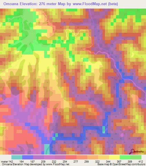 Omoana,New Zealand Elevation Map
