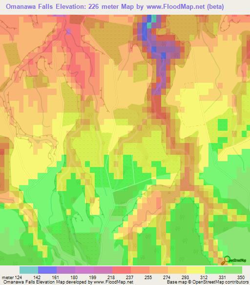 Omanawa Falls,New Zealand Elevation Map