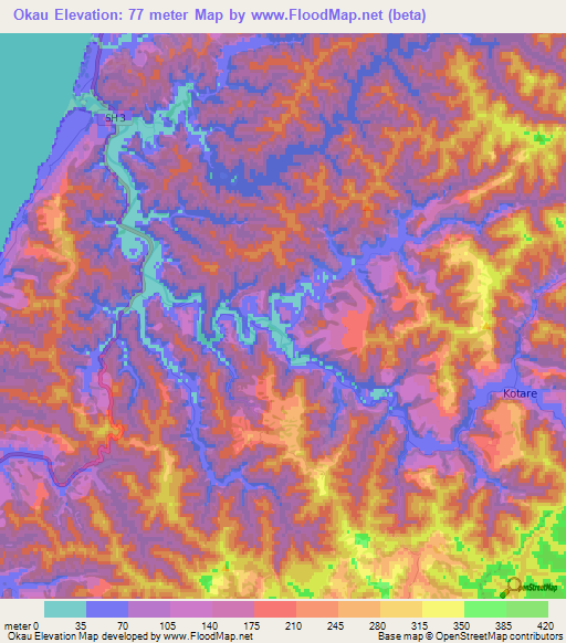 Okau,New Zealand Elevation Map