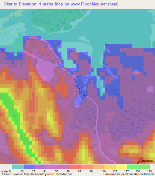 Okarito,New Zealand Elevation Map