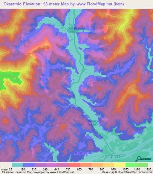 Okaramio,New Zealand Elevation Map