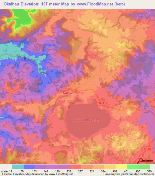 Okaihau,New Zealand Elevation Map