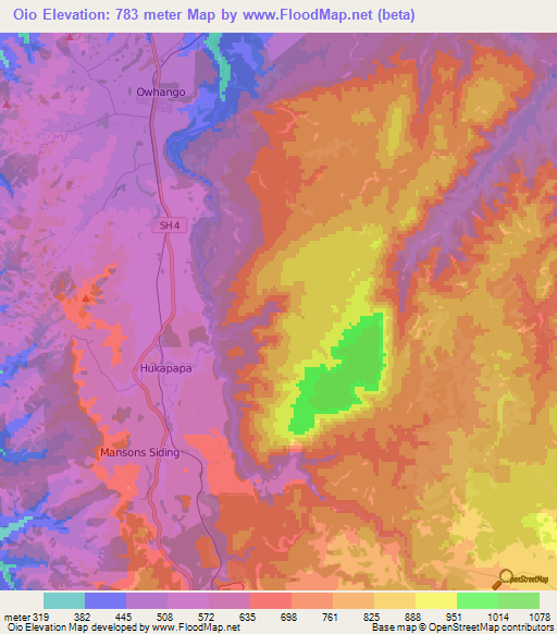 Oio,New Zealand Elevation Map