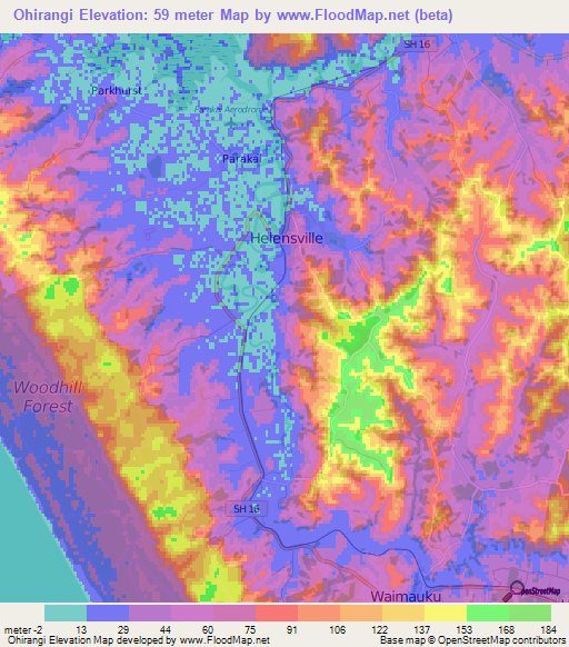 Ohirangi,New Zealand Elevation Map