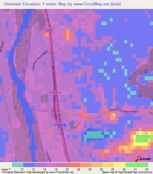 Ohinewai,New Zealand Elevation Map