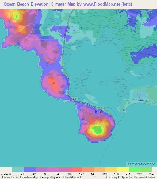 Ocean Beach,New Zealand Elevation Map