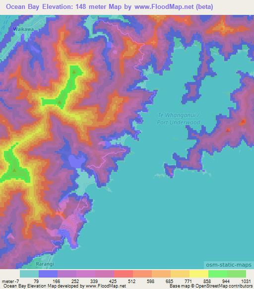 Ocean Bay,New Zealand Elevation Map