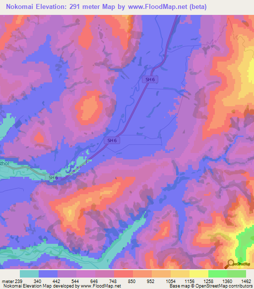 Nokomai,New Zealand Elevation Map