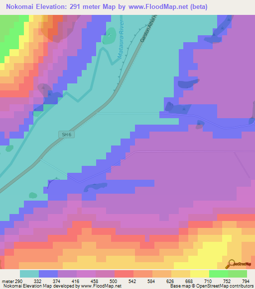Nokomai,New Zealand Elevation Map