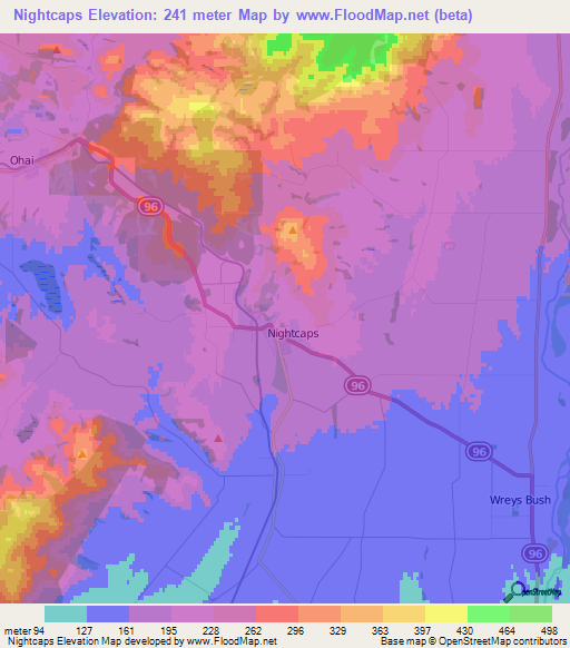 Nightcaps,New Zealand Elevation Map