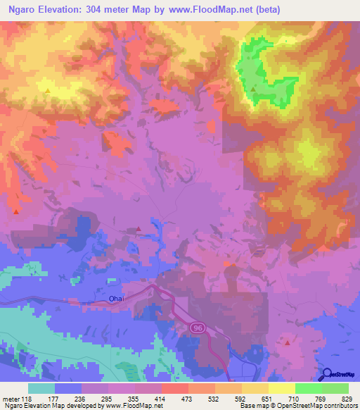 Ngaro,New Zealand Elevation Map