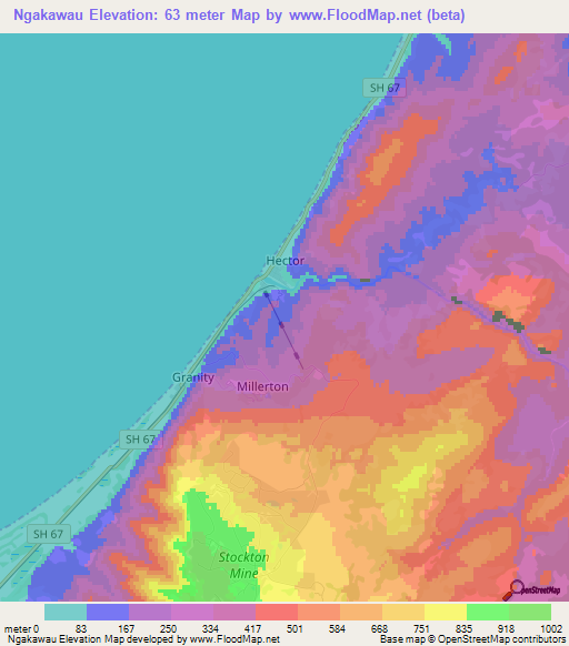 Ngakawau,New Zealand Elevation Map