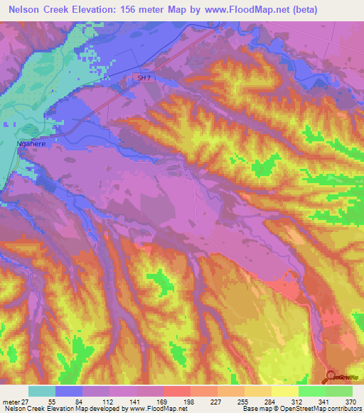 Nelson Creek,New Zealand Elevation Map