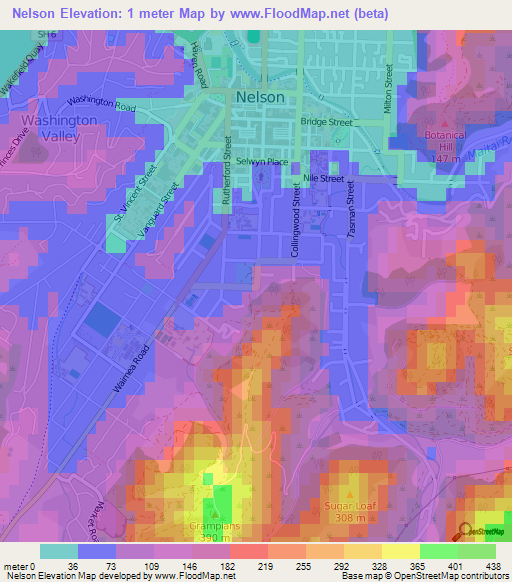 Nelson,New Zealand Elevation Map