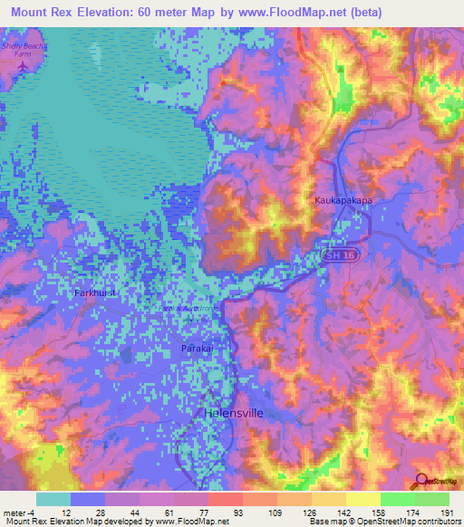 Mount Rex,New Zealand Elevation Map