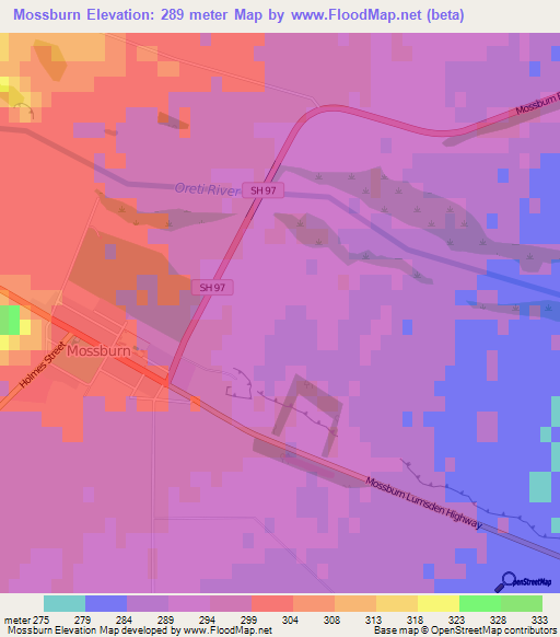 Mossburn,New Zealand Elevation Map