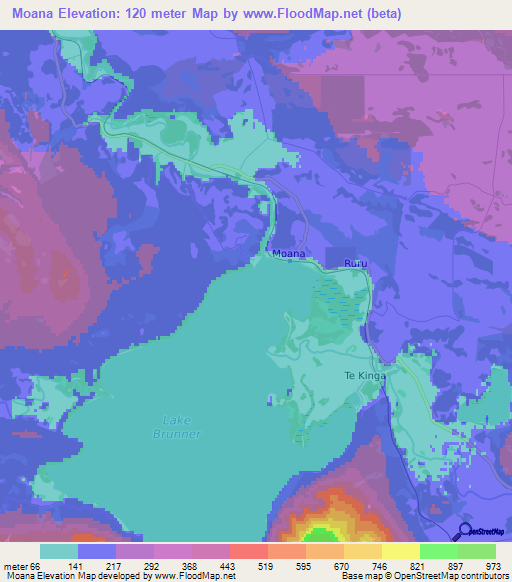 Moana,New Zealand Elevation Map