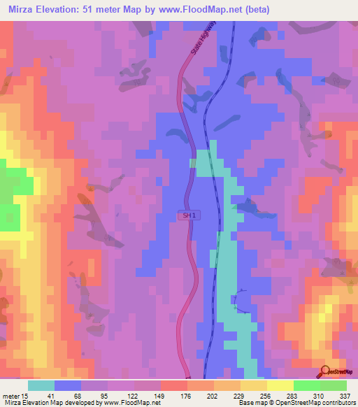 Mirza,New Zealand Elevation Map