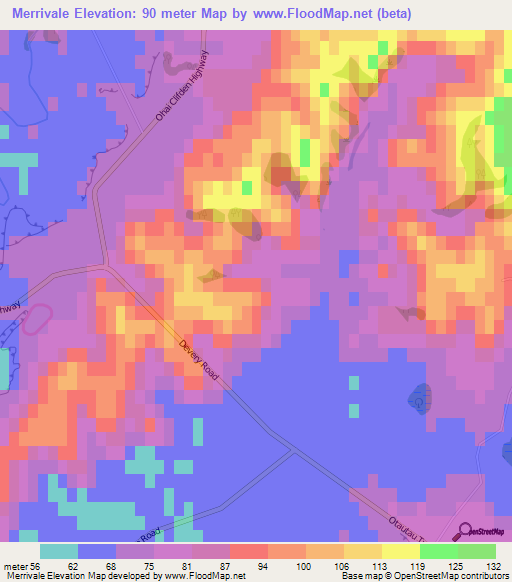Merrivale,New Zealand Elevation Map