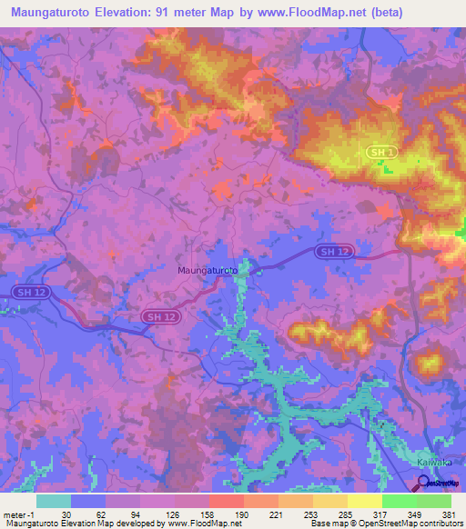 Maungaturoto,New Zealand Elevation Map