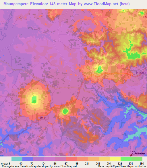 Maungatapere,New Zealand Elevation Map