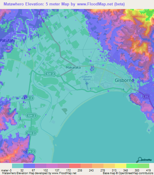 Matawhero,New Zealand Elevation Map