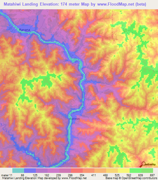 Matahiwi Landing,New Zealand Elevation Map