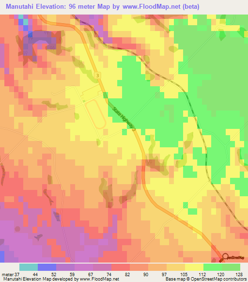 Manutahi,New Zealand Elevation Map
