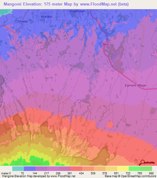 Mangorei,New Zealand Elevation Map