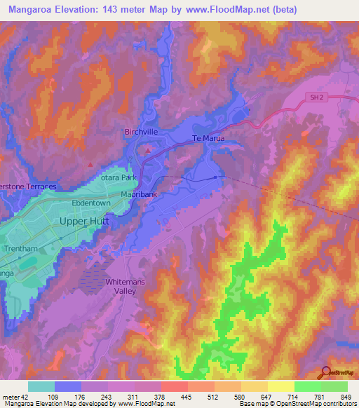 Mangaroa,New Zealand Elevation Map