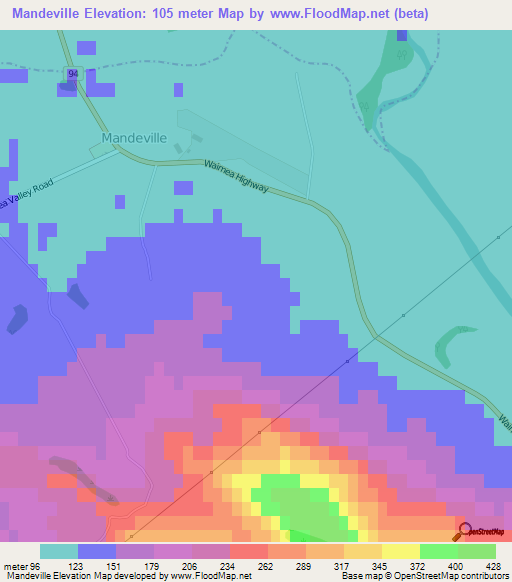 Mandeville,New Zealand Elevation Map