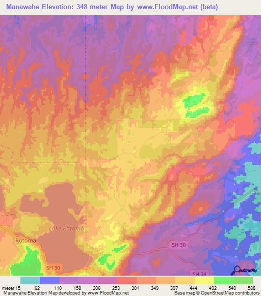 Manawahe,New Zealand Elevation Map