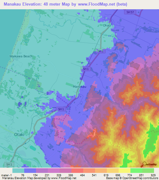 Manakau,New Zealand Elevation Map