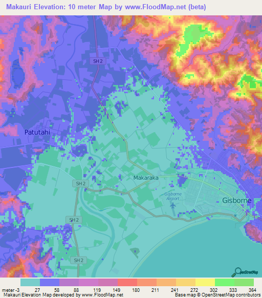 Makauri,New Zealand Elevation Map